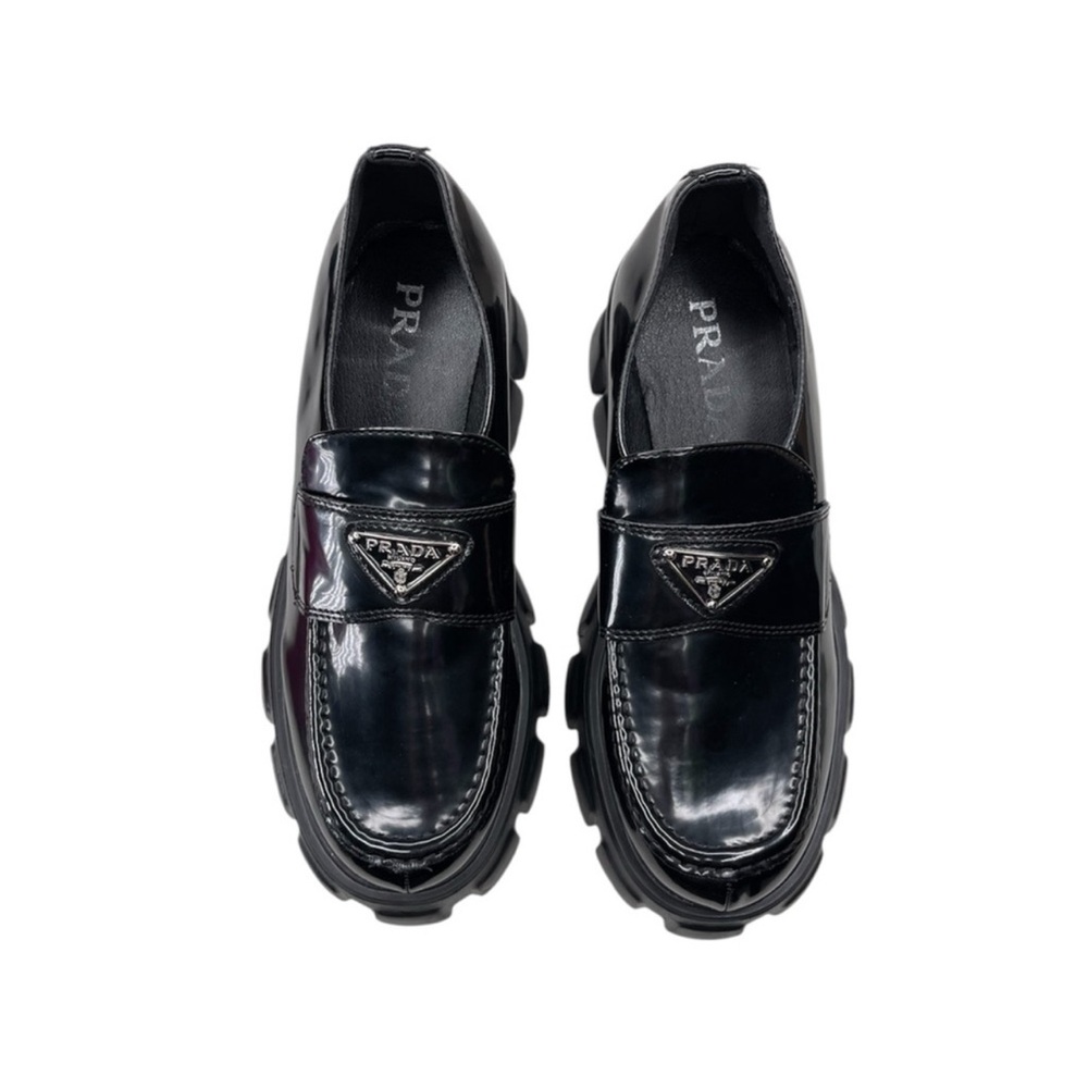 Prada Monolith Black Leather Platform Loafers - Picture 3 of 6